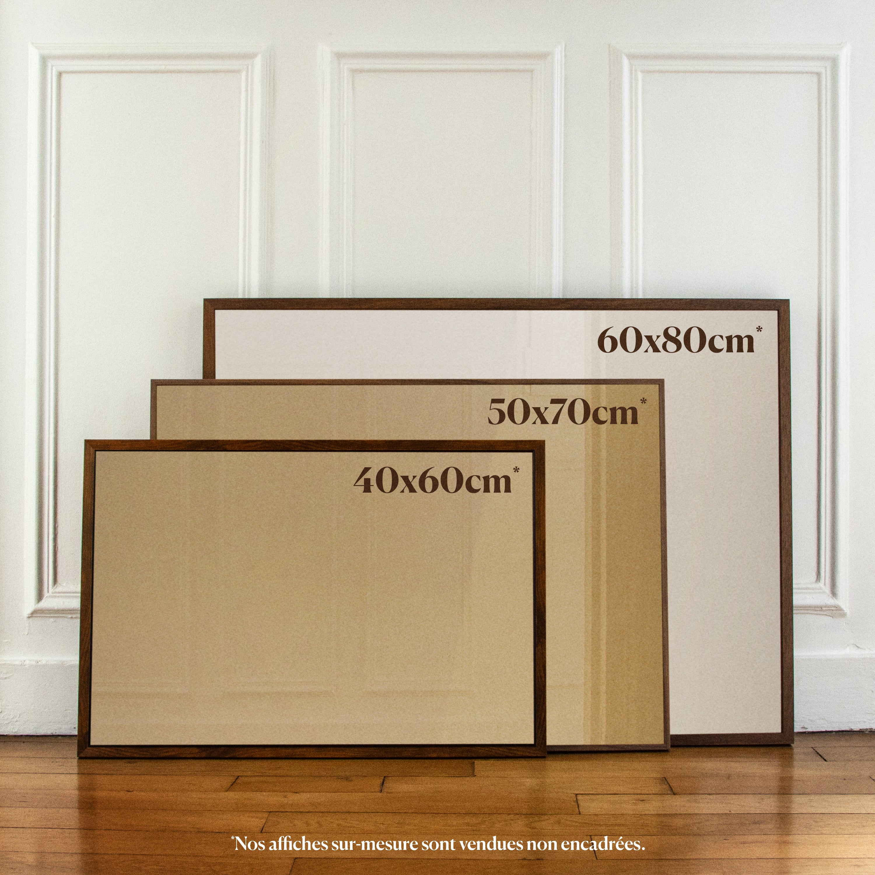 Comparaison formats affiches personnalisées 40x60 50x70 60x80cm à l'horizontale - La Grandiose | Lovemood