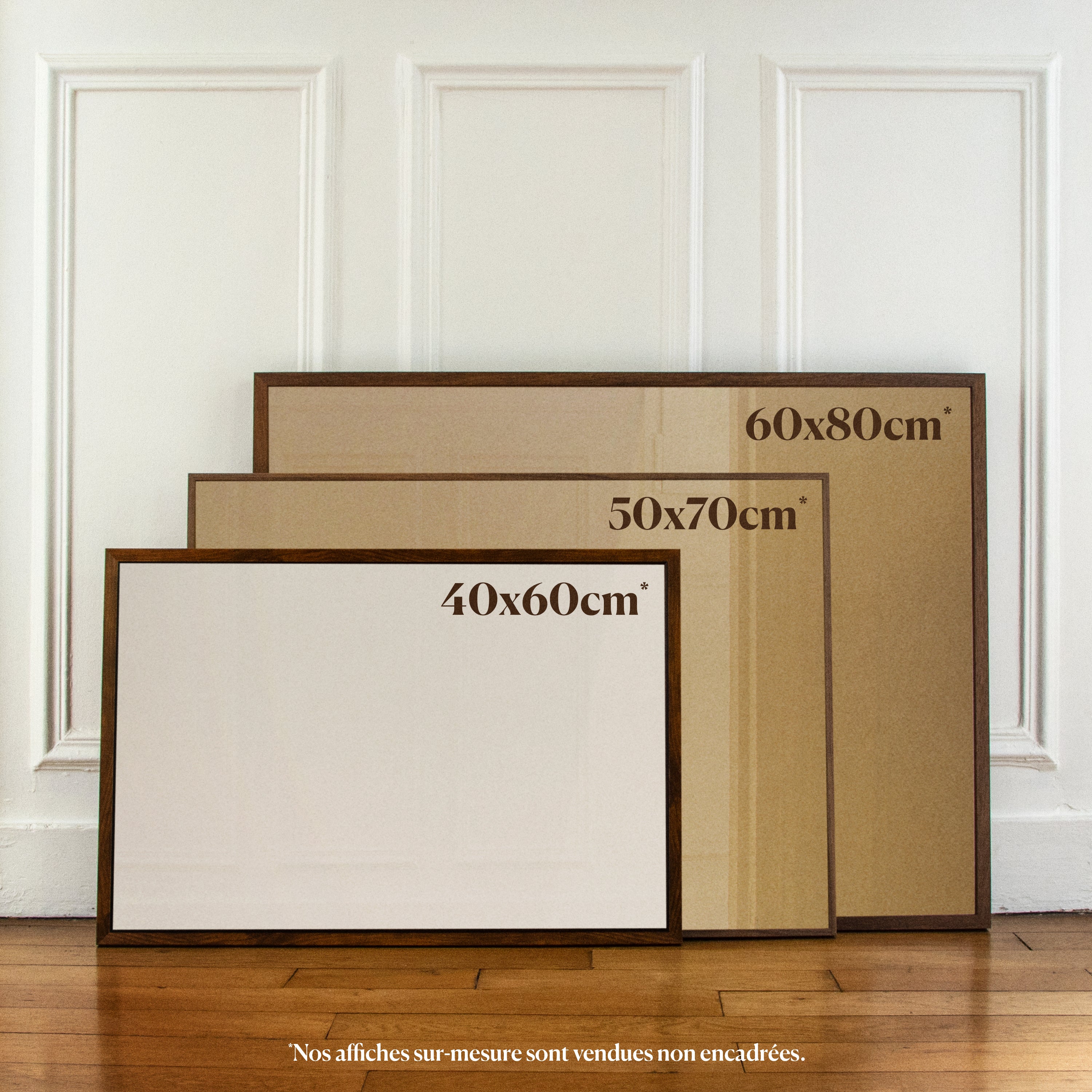 Comparaison formats affiches personnalisées 40x60 50x70 60x80cm à l'horizontale - La Délicate | Lovemood